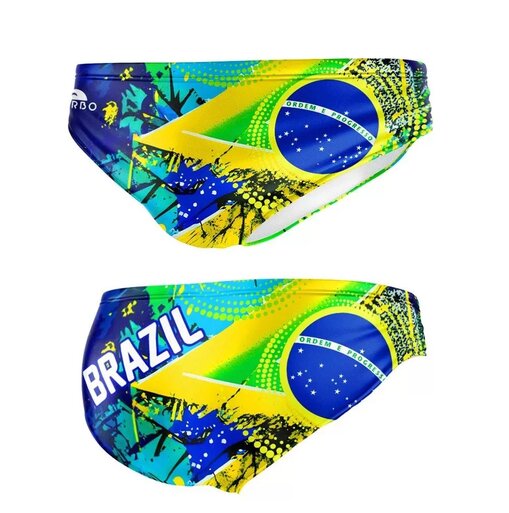 Muške kupaće gaće sa grbom Brazila i natpisom BRAZIL iz dva ugla spreda i pozadi