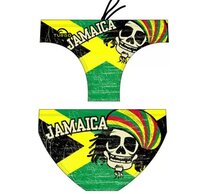 Muške kupaće gaće, sa kosturom u rastaman fazonu i natpis jamaica, pozadina je zastava jamaice
