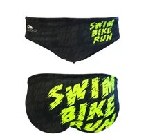 Crne muške kupće gaće, za zutim natpisom swim bike run.