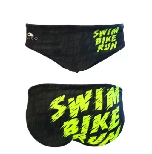 Crne muške kupće gaće, za zutim natpisom swim bike run.