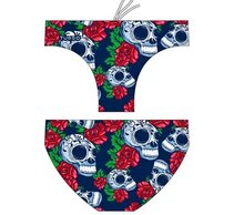 Roses & Skulls Muške kupaće gaće, sa belim kosturskim glavama i crveni ružama, pogled sa preda i pozadi