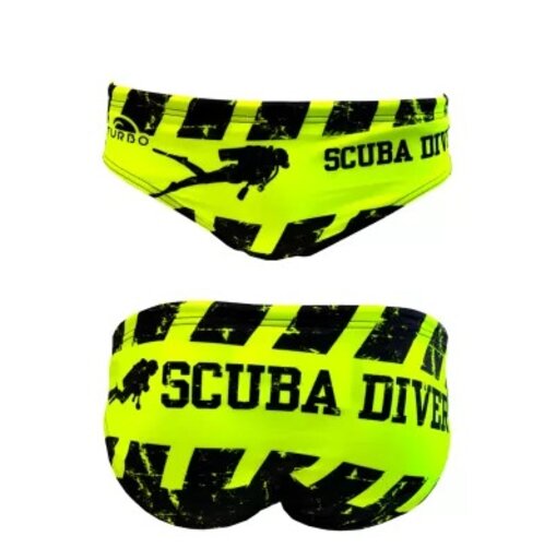 Žuto crne muške kupaće gaće, sa natpisom scuba driver i dva ronioca